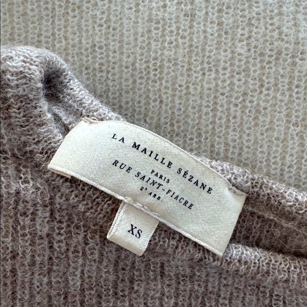 Sezane Neutral Ribbed Button Cardigan in Taupe - Picture 2 of 4